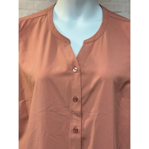 D&Co Womens Size Large Button Front Shirt Knit Lace 3/4 Sleeves Rose Pink Top - Picture 2 of 9